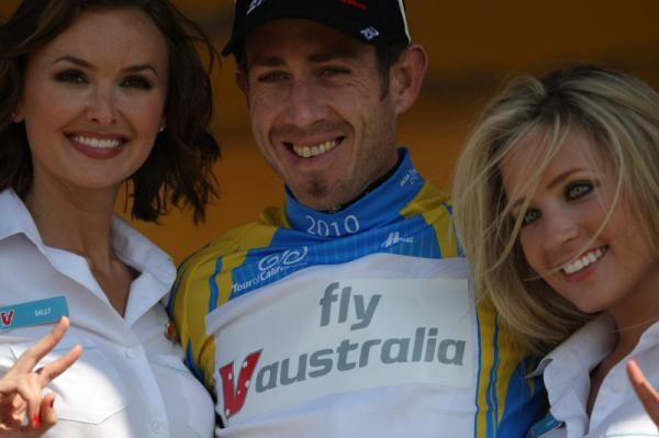 Ben Day (Fly V Australia) is all smiles on the podium after taking the Most Courageous Rider jersey.