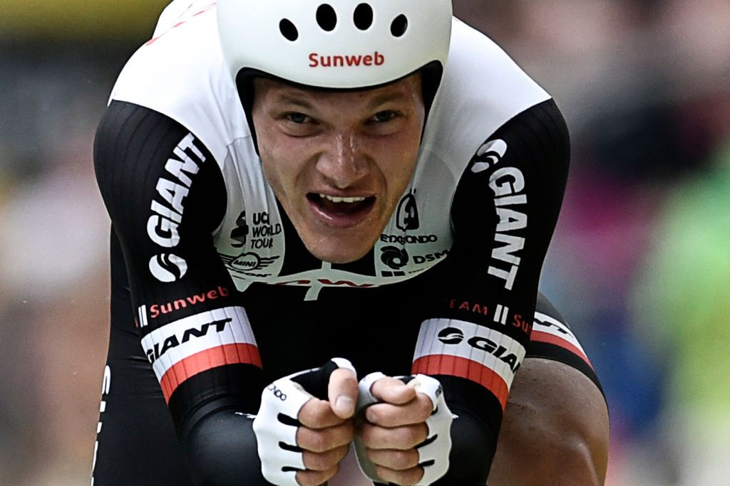 Nikias Arndt finishes stage 1 of the Tour de France.