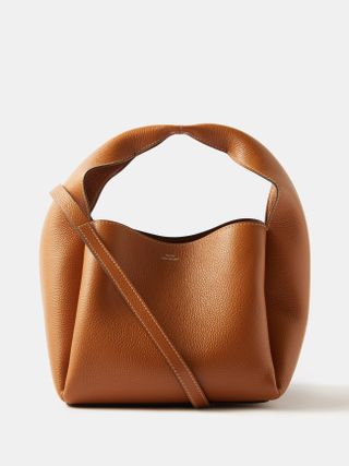 Folded-Handle Grained-Leather Handbag