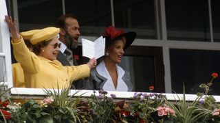 Queen Elizabeth ll, Prince Michael of Kent and Princess Michael of Kent enjoy watching racing at the Epsom Derby on June 01,1988