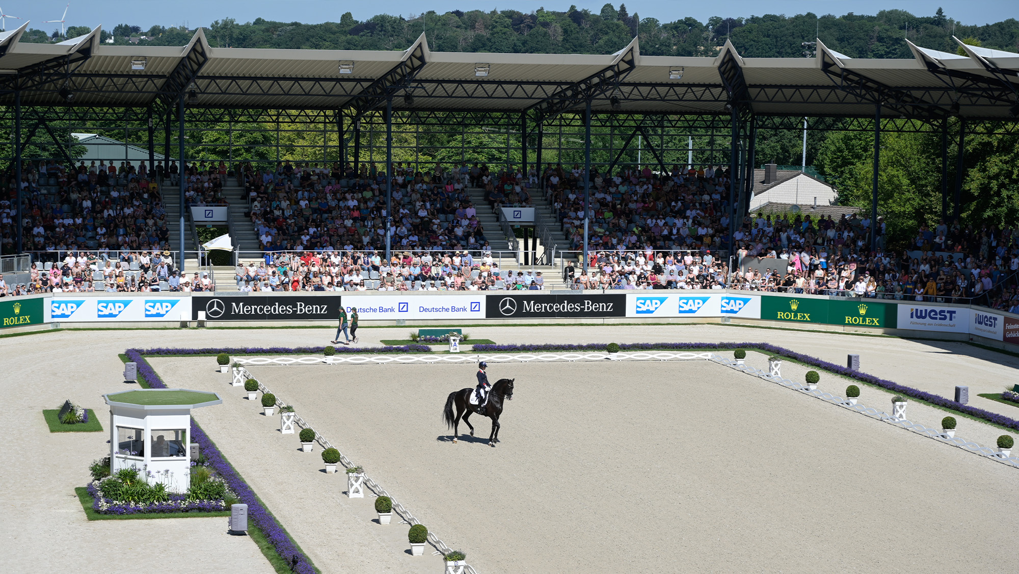 Lottie Fry and Glamourdale performing a dressage test in the Aachen arena, where the 2026 World Dressage Championships will be hosted