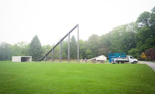 The sculpture 'Bidon Bleu', by Roman Signer