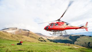 A rescue helicopter in the Alps