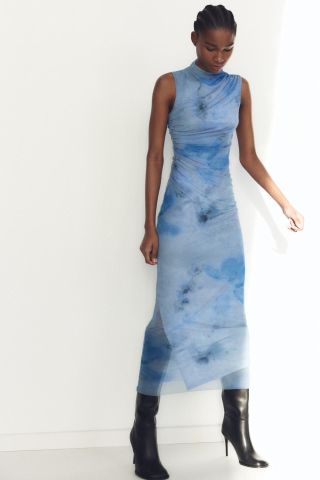 Zara Draped Print Midi Dress