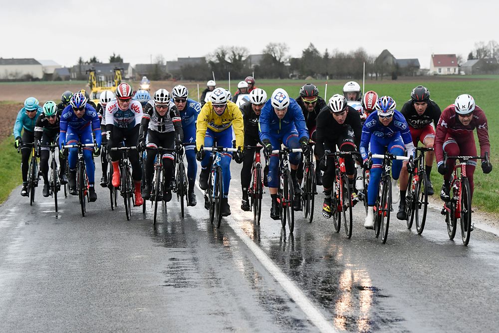 Arnaud Demare (FDJ) in yellow on a rainy Paris-Nice stage