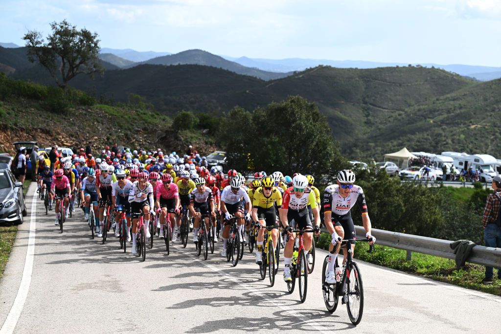 FARO PORTUGAL FEBRUARY 22 Nils Politt of Germany and UAE Team Emirates XRG leads the peloton during the 51st Volta ao Algarve em Bicicleta Stage 4 a 1752km stage from Albufeira to Faro on February 22 2025 in Faro Portugal Photo by Tim de WaeleGetty Images