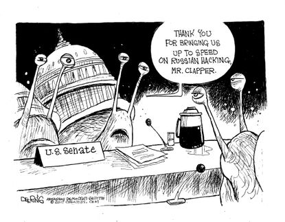 Political cartoon U.S. James Clapper Russian hacking investigation
