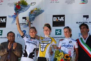 The stage podium : Claudia Hausler (Cervelo TestTeam), Judith Arndt (Team Columbia HTC Women), Nicole Brandli (Bigla Cycling Team).