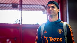 Manchester United striker Cristiano Ronaldo arrives for the Premier League match between Manchester United and Tottenham Hotspur on 19 October, 2022 at Old Trafford, Manchester, United Kingdom