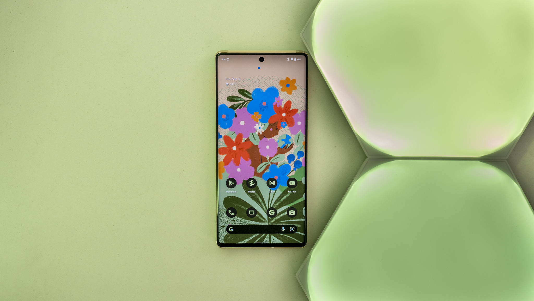 Pixel 6 Pro with floral wallpaper