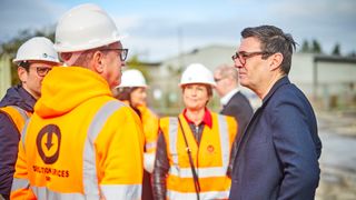 Andy Burnham, mayor of greater Manchester, speaking with Kao Data executive team at the launch of a new data center site in Stockport.