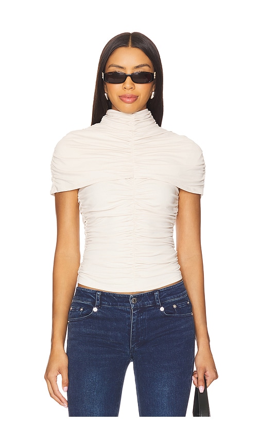 Mock Neck Overlay Gathered Top