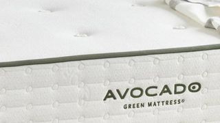 A close-up of the Avocado Green logo on the Avocado Green Mattress 
