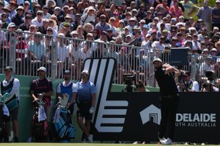 Jon Rahm strikes a tee shot at LIV Golf Adelaide