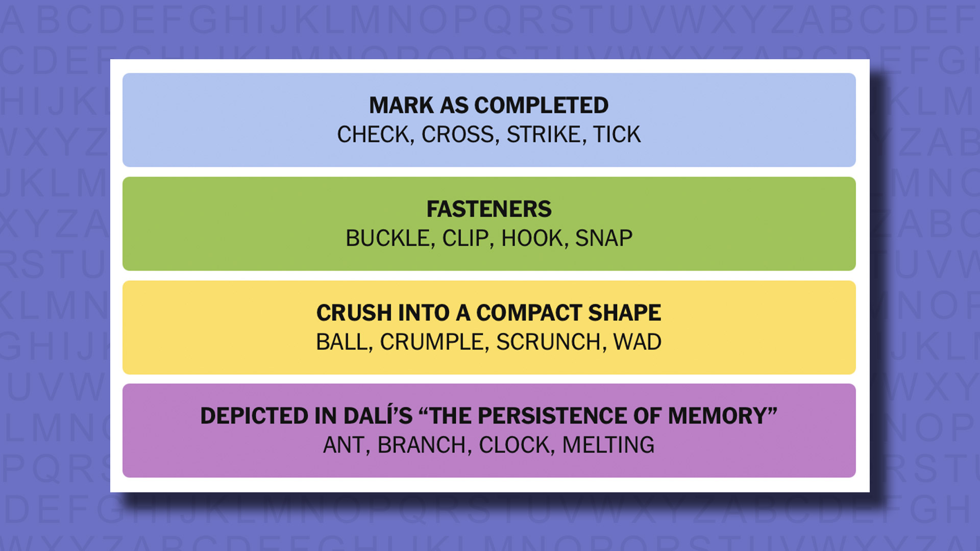 NYT Connections answers for game 573 on a purple background