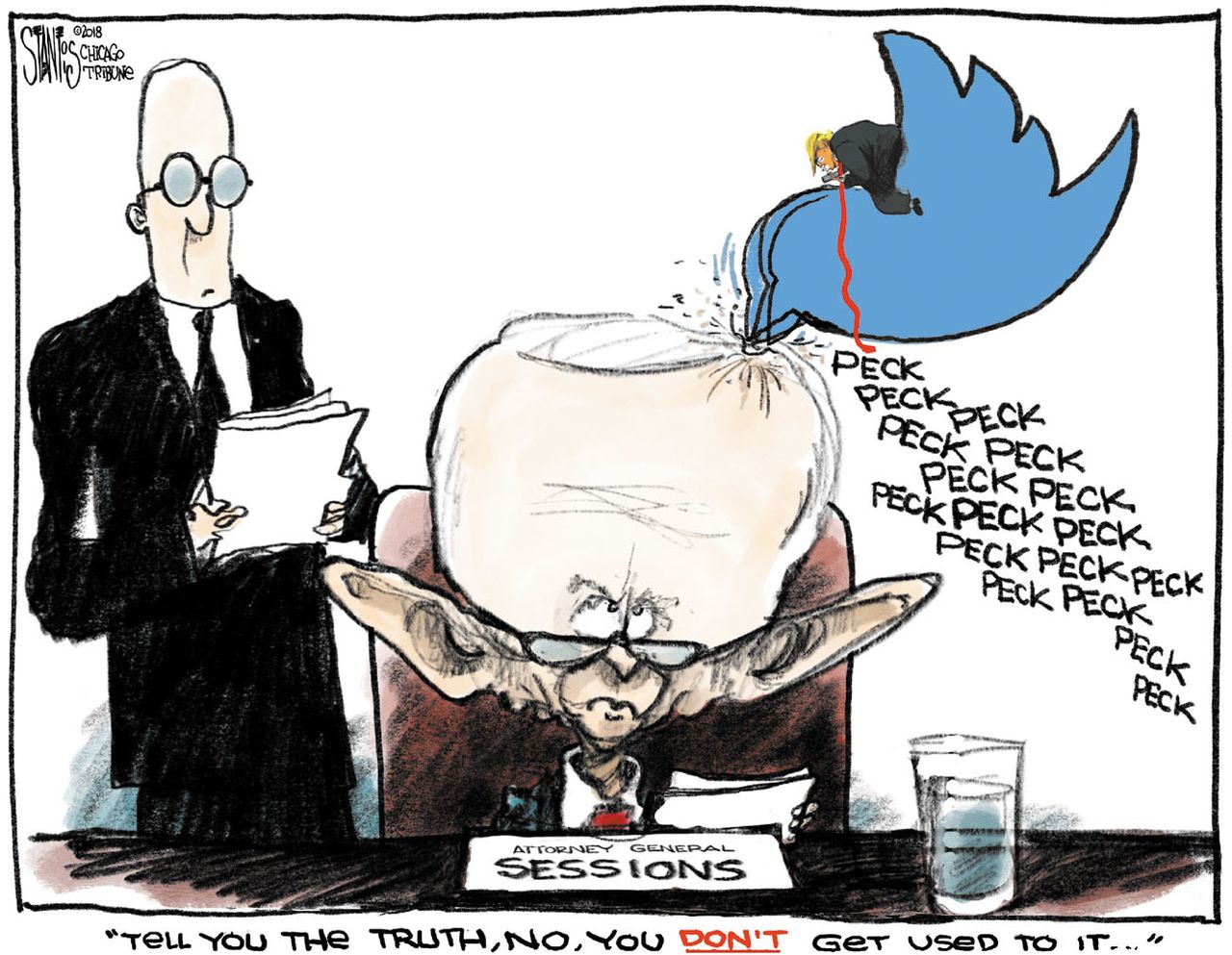 Political cartoon U.S. Jeff Sessions Trump twitter