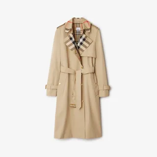 Burberry, Long Check Collar Gabardine Trench Coat