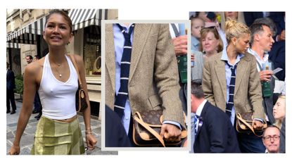 LONDON, ENGLAND - JULY 13: Zendaya, wearing Ralph Lauren,, wearing Ralph Lauren, court-side of Centre court on day thirteen of the Wimbledon Tennis Championships at the All England Lawn Tennis and Croquet Club on July 13, 2024 in London, England. (Photo by Karwai Tang/WireImage)