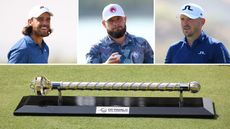 (top left) Tommy Fleetwood smiles, (top middle) Tyrrell Hatton acknowledges the crowd, (top right) Matt Wallace looks on, (lower) DP World Tour Championship staff