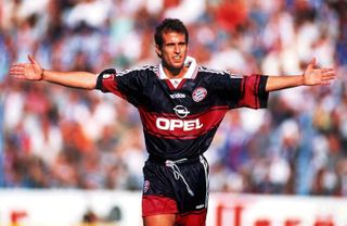 Mehmet Scholl celebrates a goal for Bayern Munich in August 1997.