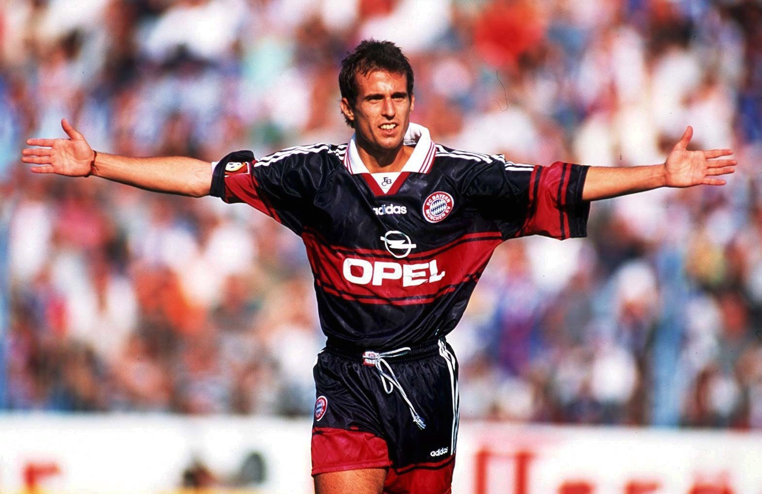 Mehmet Scholl celebrates a goal for Bayern Munich in August 1997.