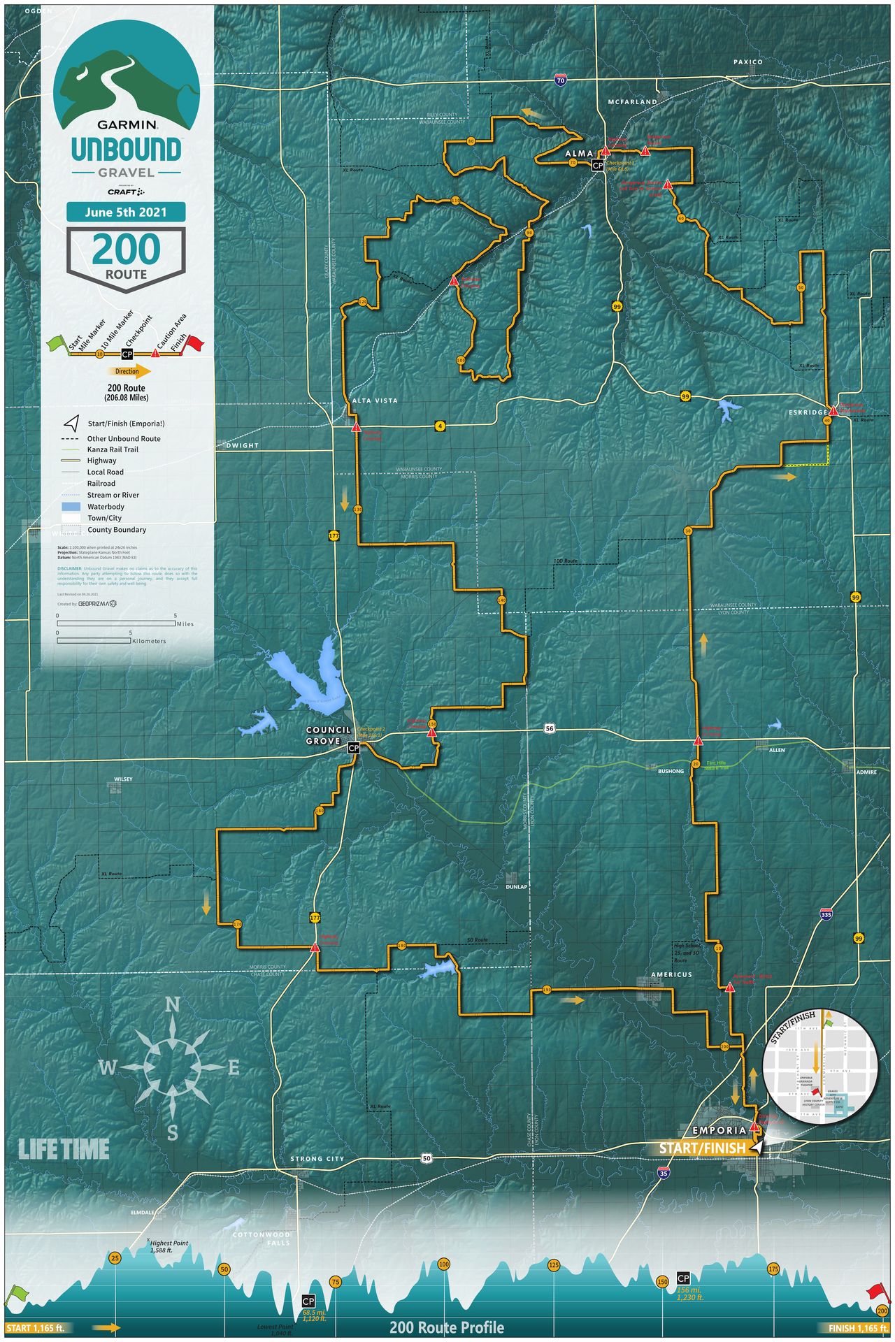 2021 Unbound Gravel 200 map