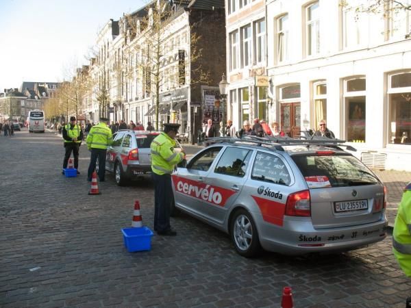 Cervelo passing the alcohol test while driving up to the start line in Maastricht