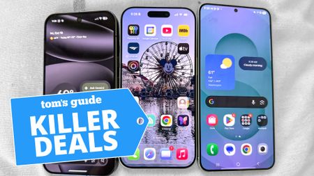 Home screens on a Pixel 10 Pro, iPhone 17, Galaxy S25 Plus