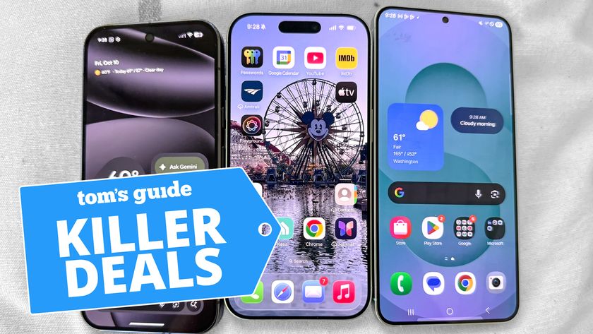 Home screens on a Pixel 10 Pro, iPhone 17, Galaxy S25 Plus