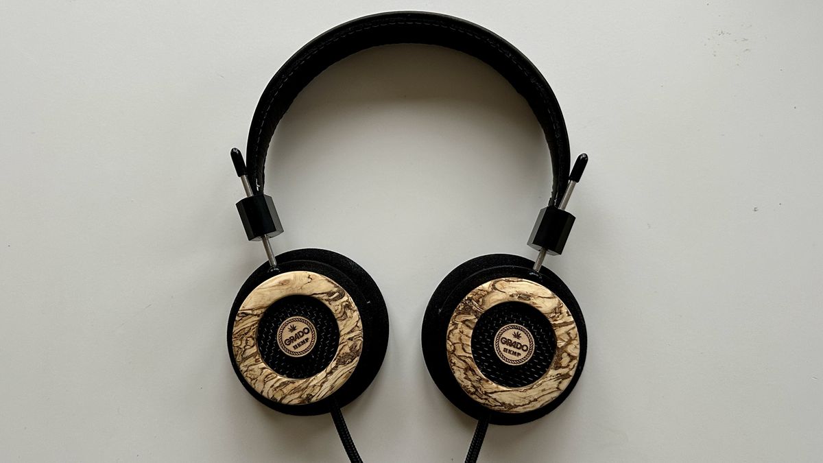 Grado Hemp headphones on a white table