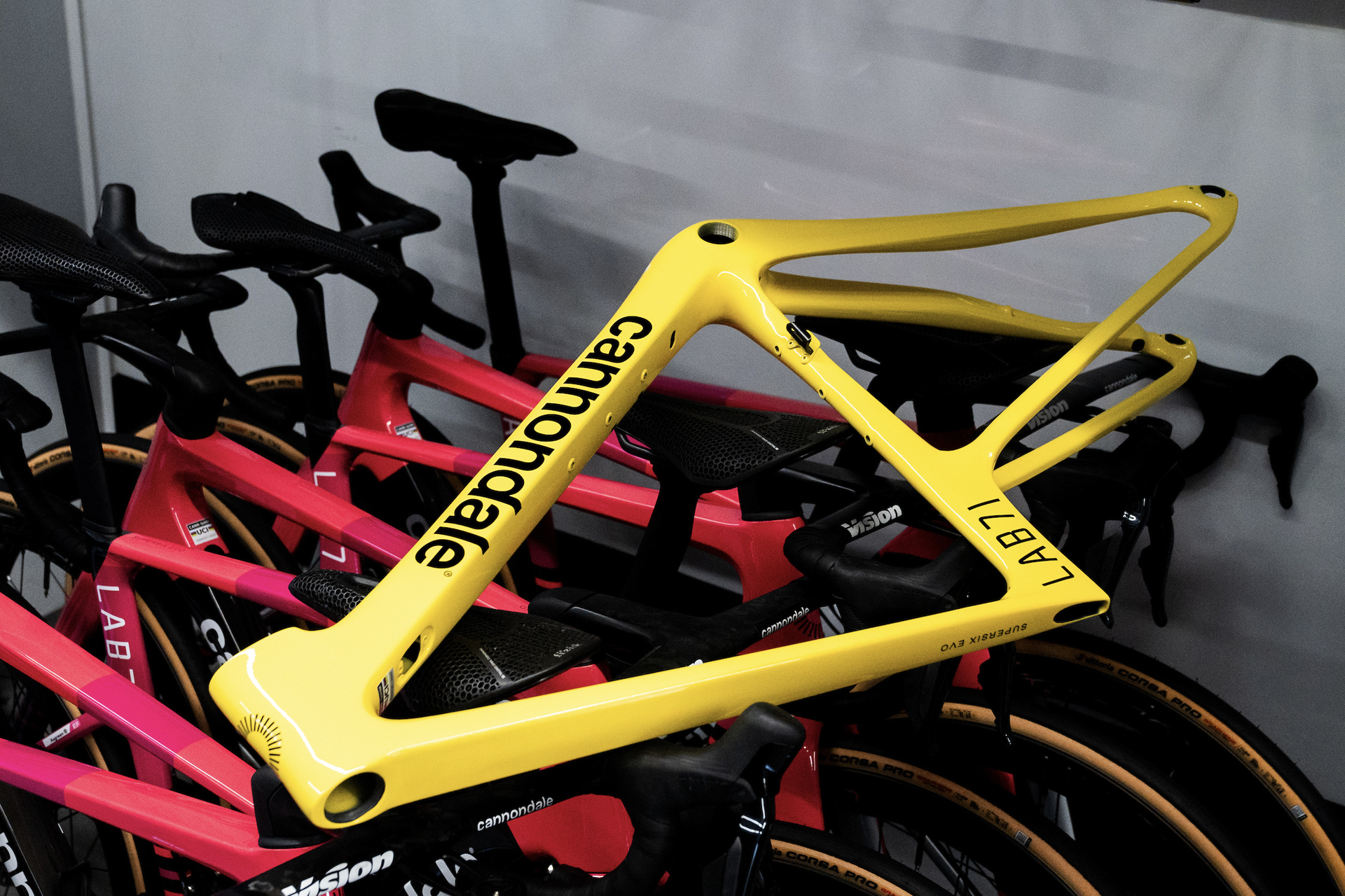 Cannondale Lab71 SuperSix Evo yellow frame ready for delivery