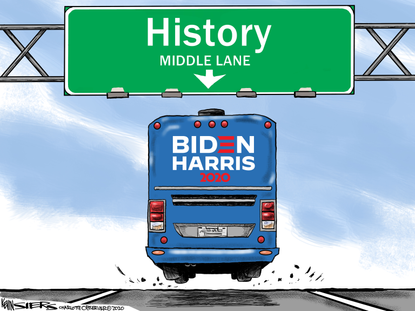 Political Cartoon U.S. Kamala Harris Joe Biden Middle Road Moderate Democrats Vice President