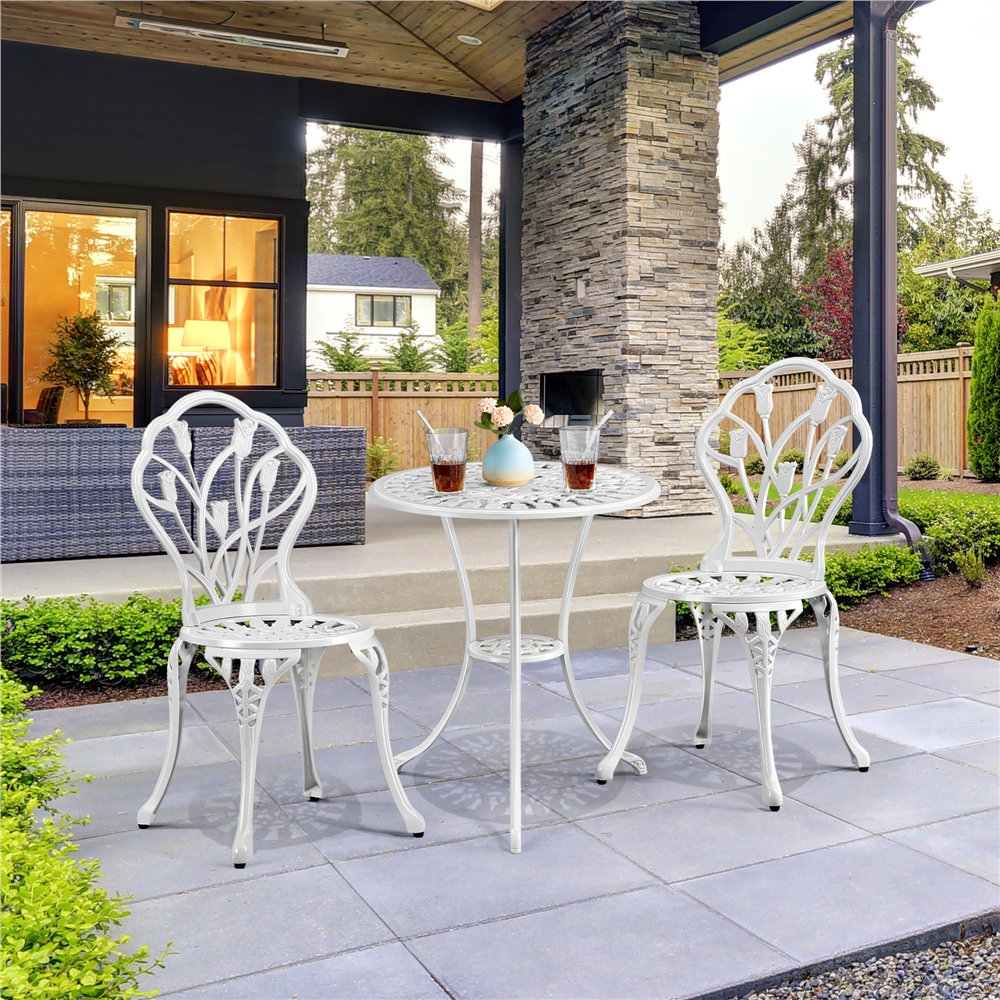 Yaheetech 3 Piece Patio Bistro Table Set With Umbrella Hole &amp;amp; Reviews | Wayfair.co.uk