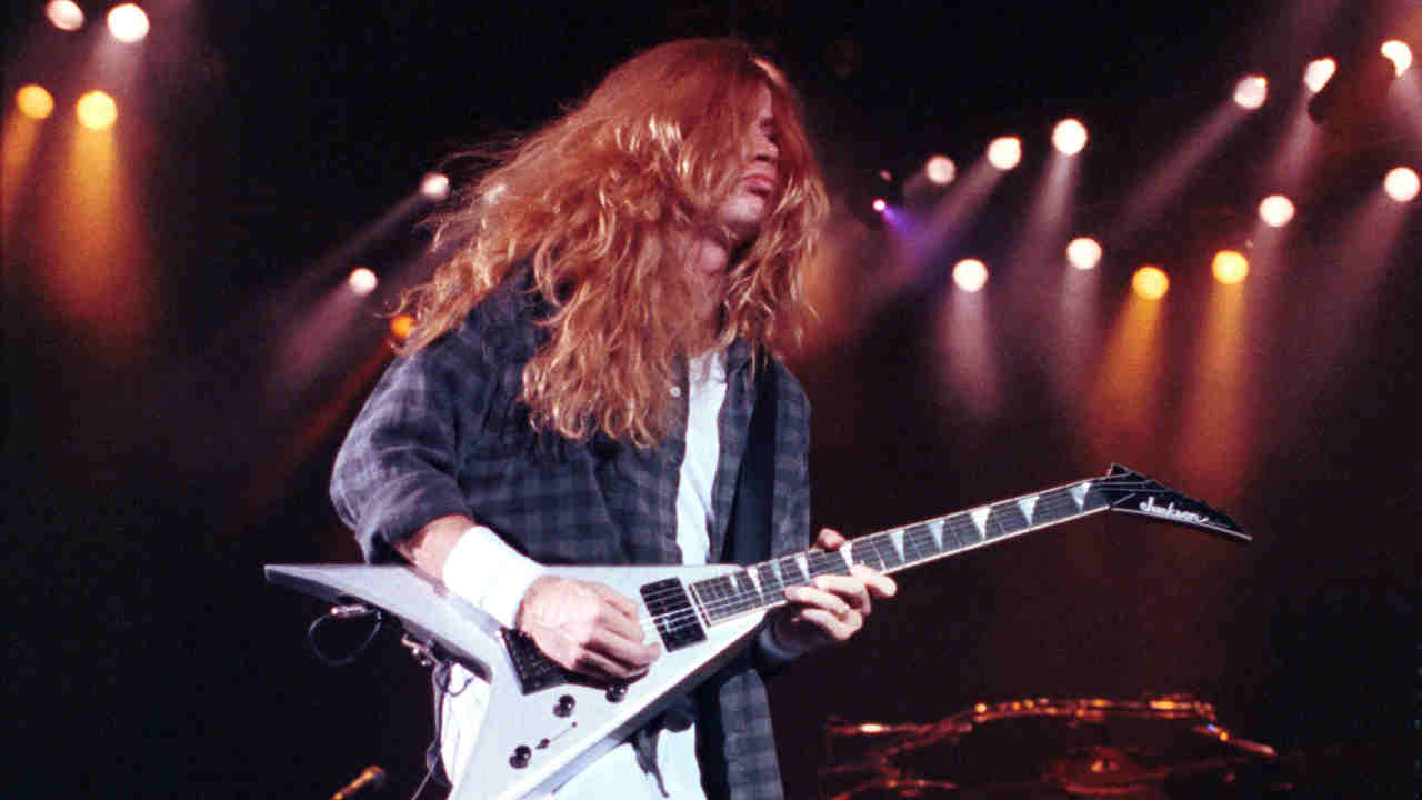 Megadeth&amp;lsquo;s Dave Mustaine performing onstage in 1992