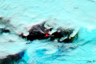 MODIS image of Iceland's volcanic eruption.