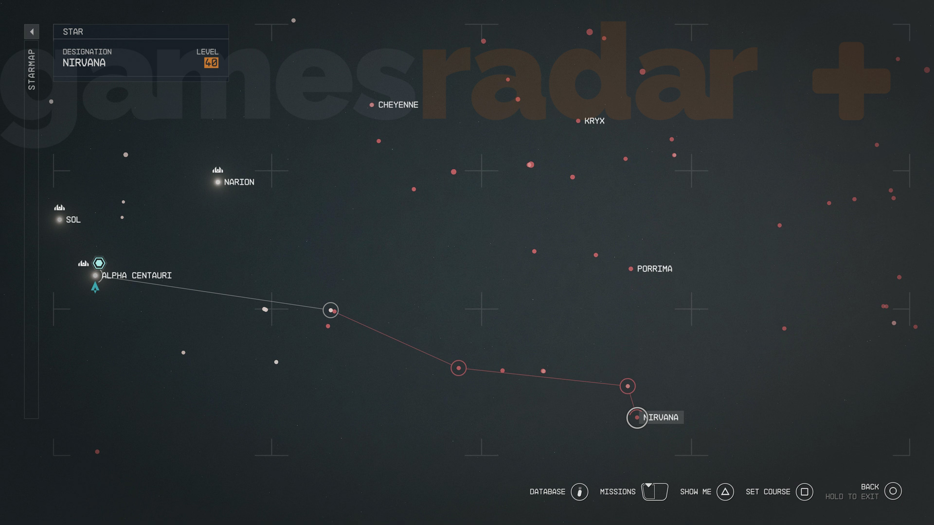Map showing the initial location of the Starfield Terran Armada