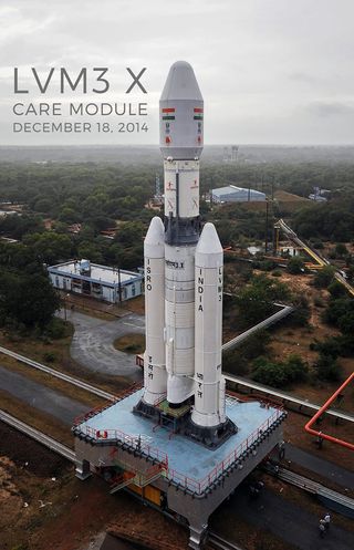 India's GSLV Mk-III rolls out from the Vehicle Assembly Building to the launch pad for its Experimental Flight in December 2014 from Satish Dhawan Space Center.