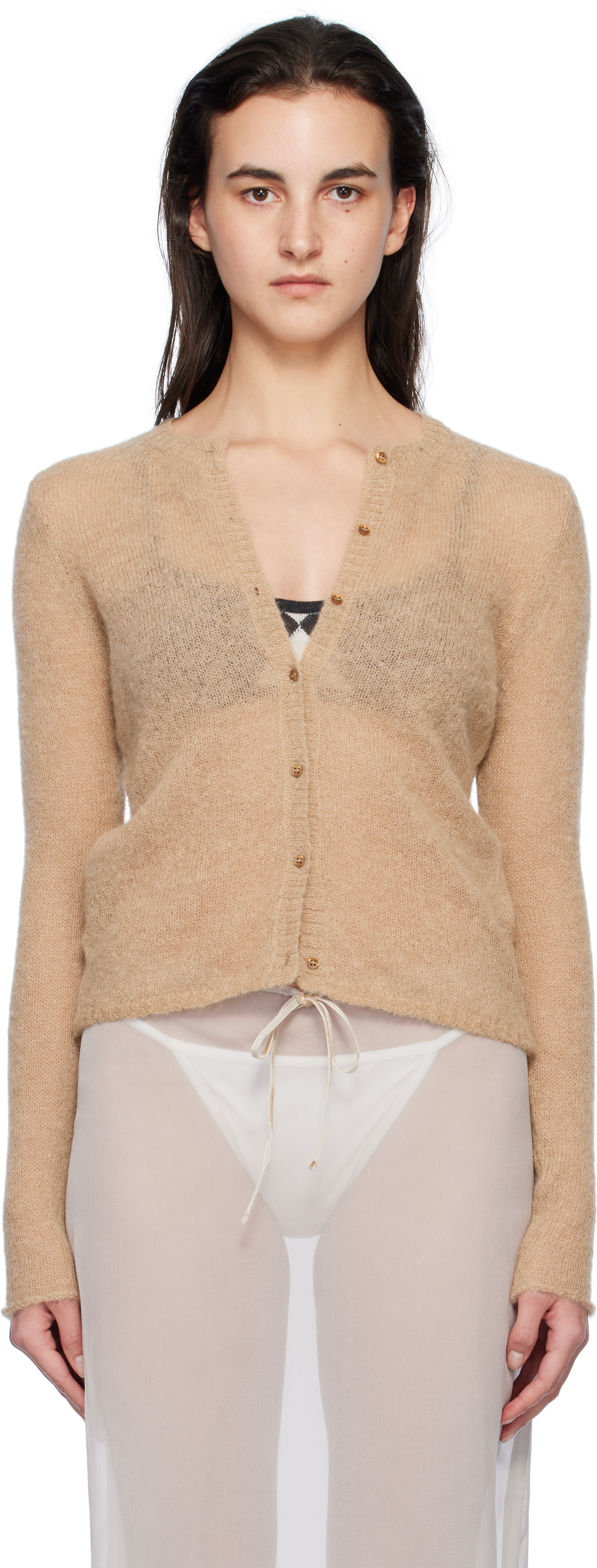 Tan Button Alone Cardigan