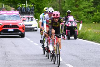 ANDORA ITALY MAY 07 Stefan de Bod of South Africa and Team EF Education EasyPost leads the breakaway during the 107th Giro dItalia 2024 Stage 4 a 190km stage from Acqui Terme to Andora UCIWT on May 07 2024 in Andora Italy Photo by Tim de WaeleGetty Images