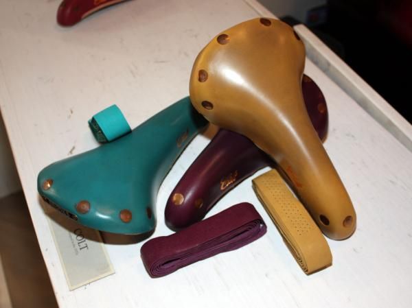 The Brooks Colt saddle is offered in a number of colors with available handlebar tape to match, too.