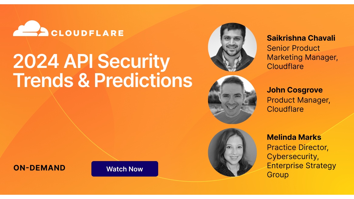 A webinar screen with contributor imaeges, on  API security trends