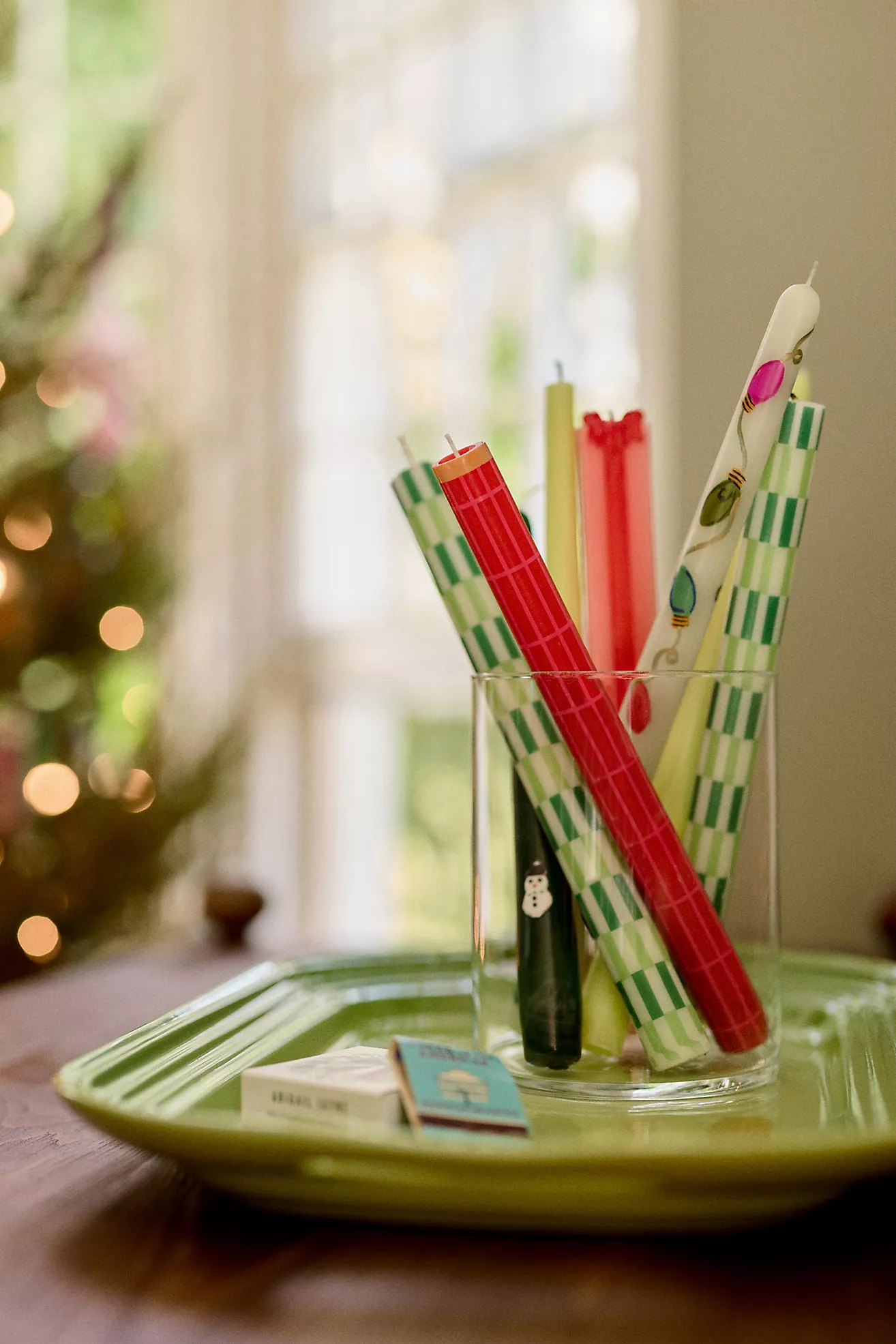 Geo Block Print Taper Candles, Set of 2