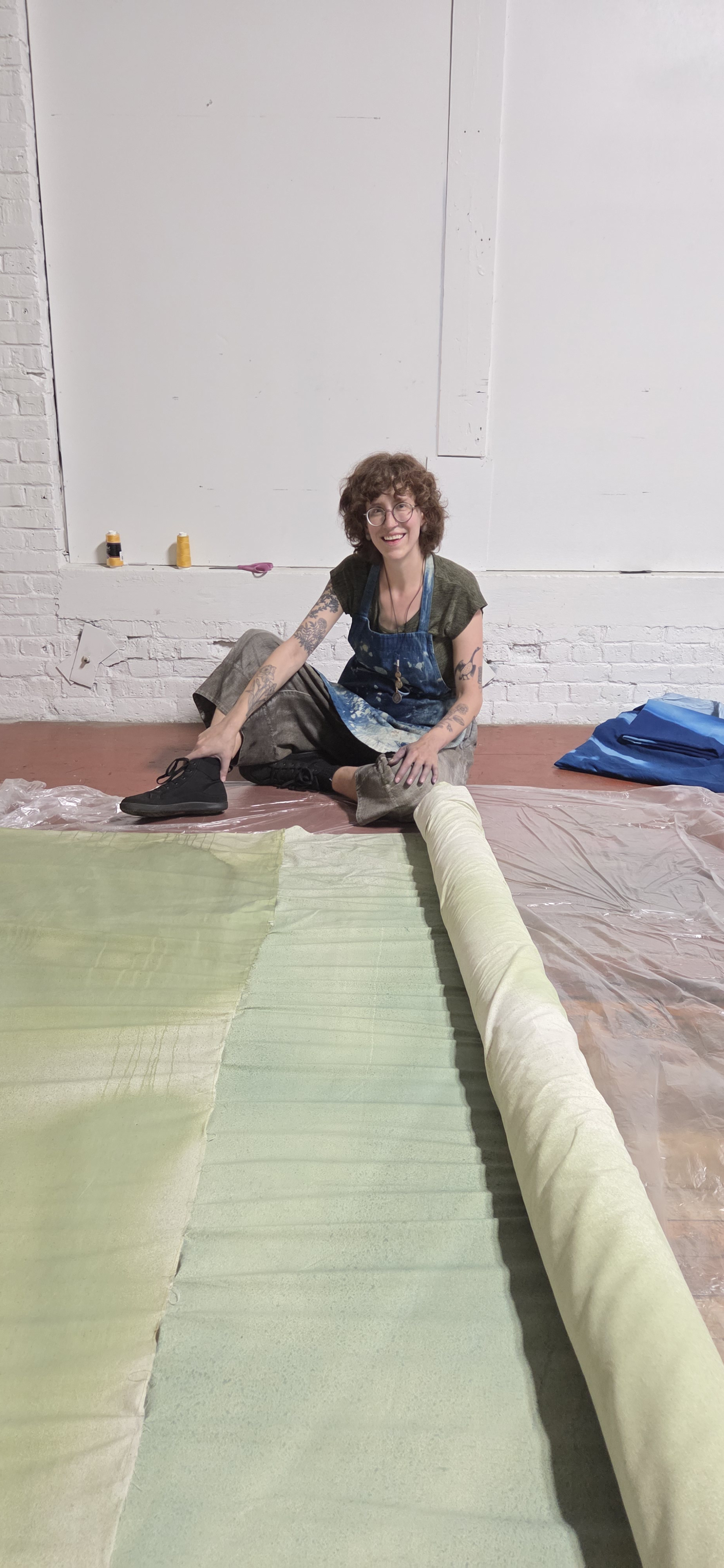 A behind-the-scenes photo from creating what could be the world's largest cyanotype in Grand Rapids, Michigan