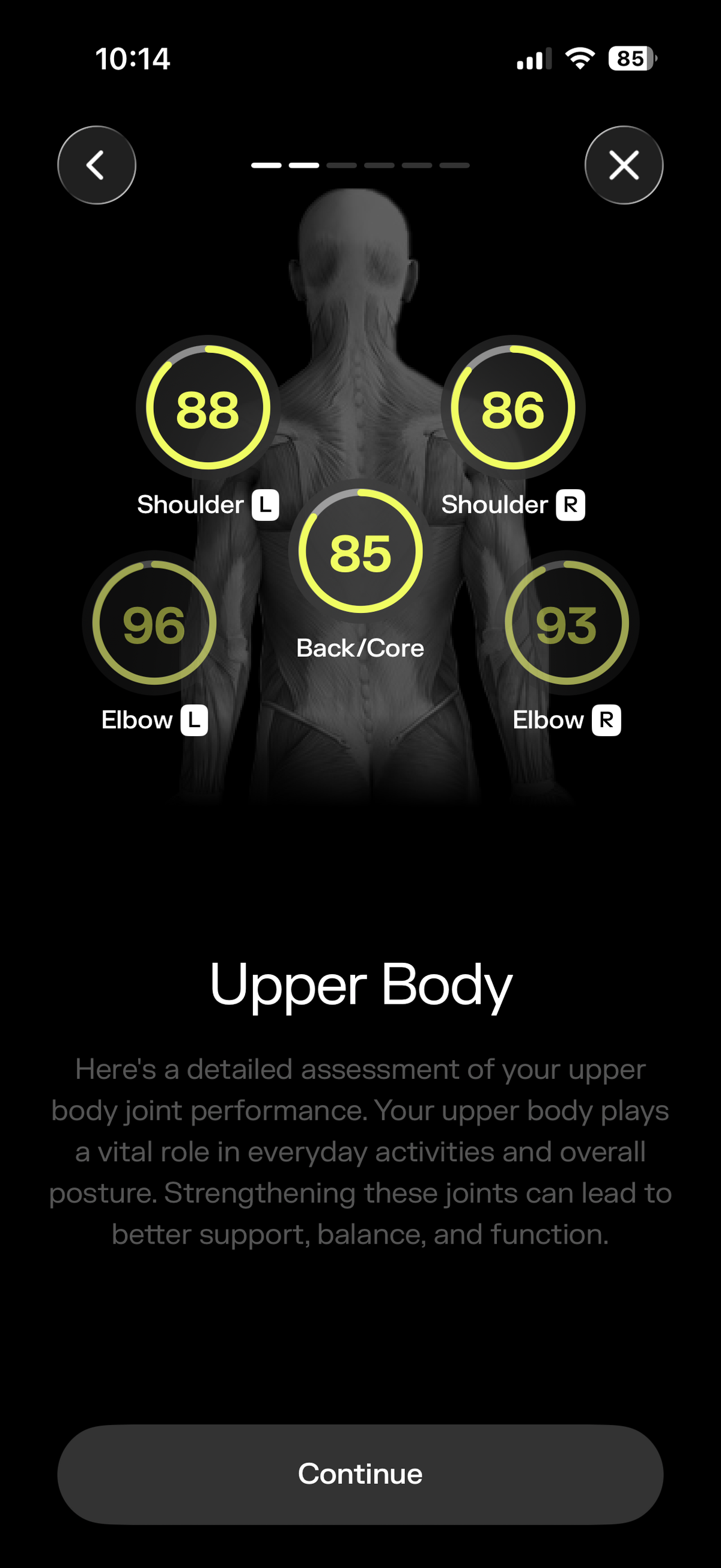 Pliability app mobility test results in-app