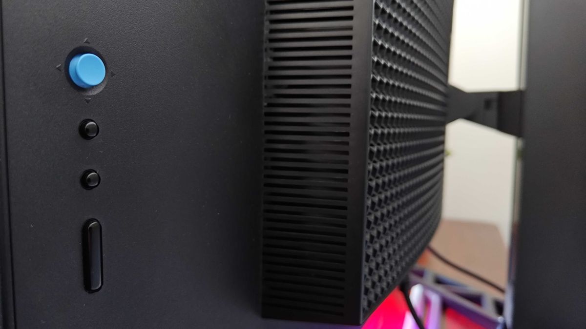 View of Lenovo Legion Y34wz30 buttons with blue joystick at top