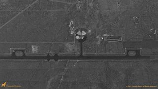 Spaceport America captured in a radar image two hours before the successful flight of Virgin Galactic SpaceShipTwo on July 11, 2021.