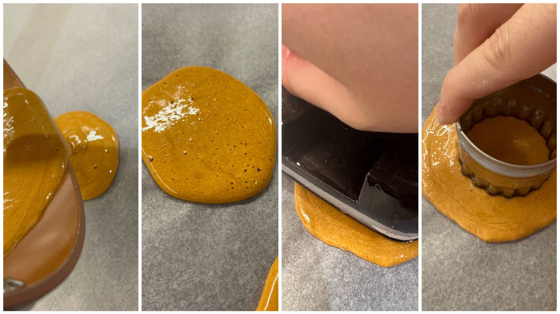 The pressing and melting stages of making honeycomb candy from Squid Game