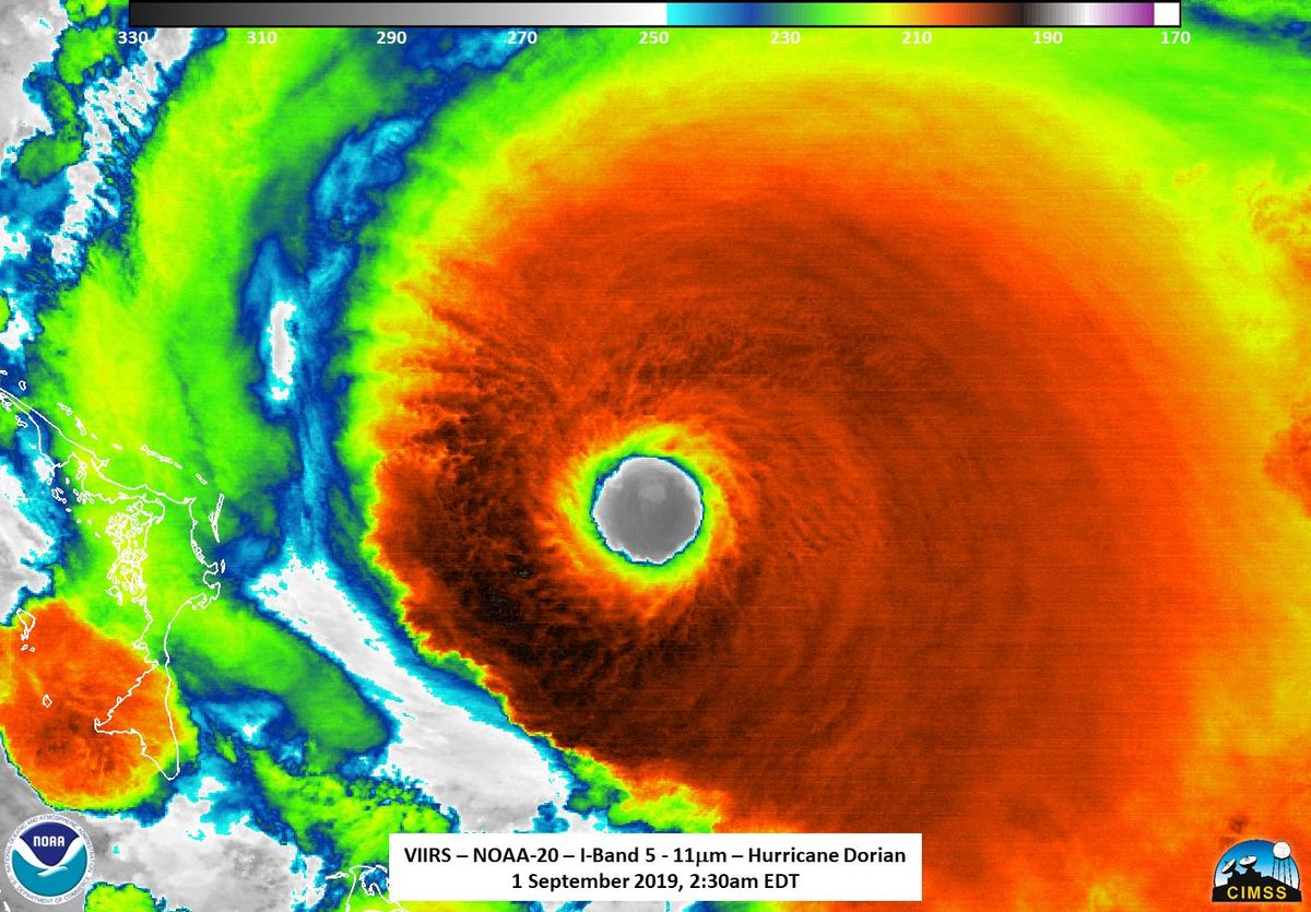 hurricane dorian weather satellite infrared reveals it as a category 5 storm on sept. 1