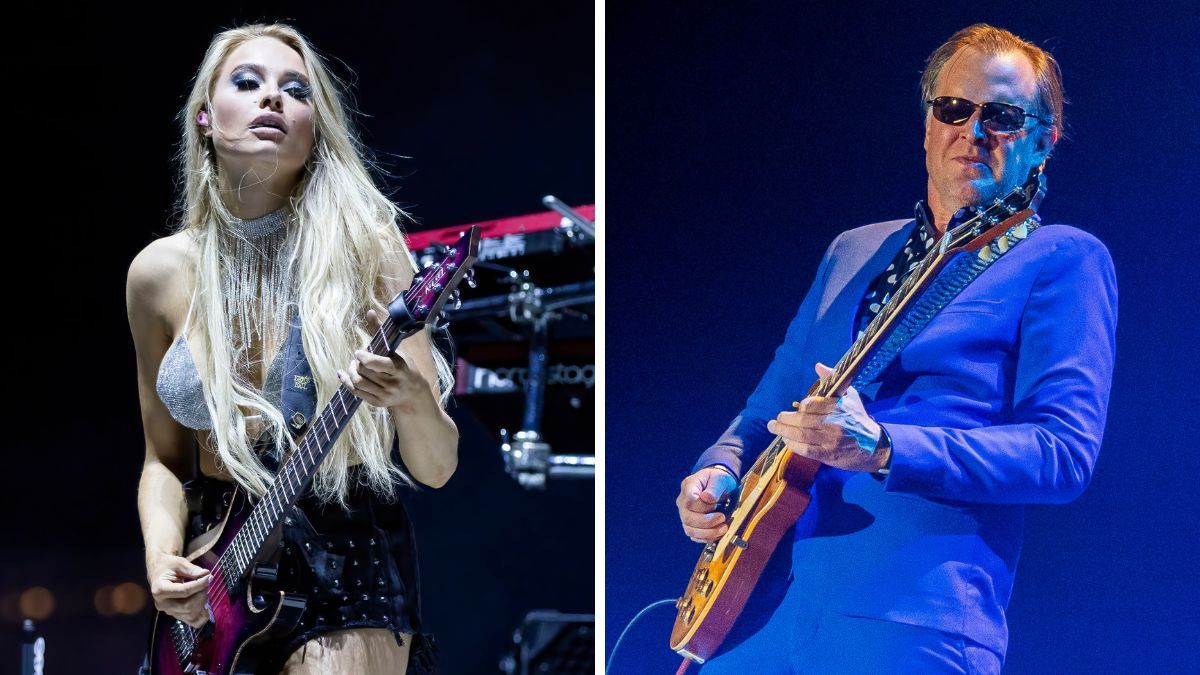 Left-Sophie Lloyd performs with Machine Gun Kelly on day 2 of Lollapalooza at Grant Park on July 29, 2022 in Chicago, Illinois; Right-Joe Bonamassa performs in concert at Park City Arena on November 19, 2024 in Park City, Kansas