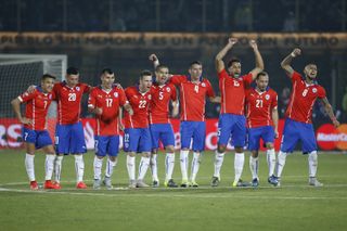 Chile players celebrate during their Copa America win on penalties against Argentina in Santiago in 2015.